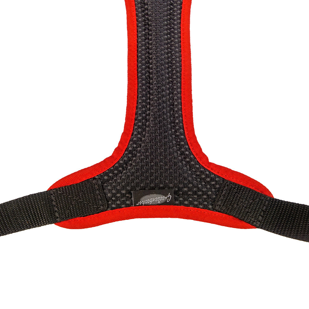 Dog`s Fun Run Hundegeschirr Standard, schwarz-rot. hergestellt in der Schweiz. Detail Bauch