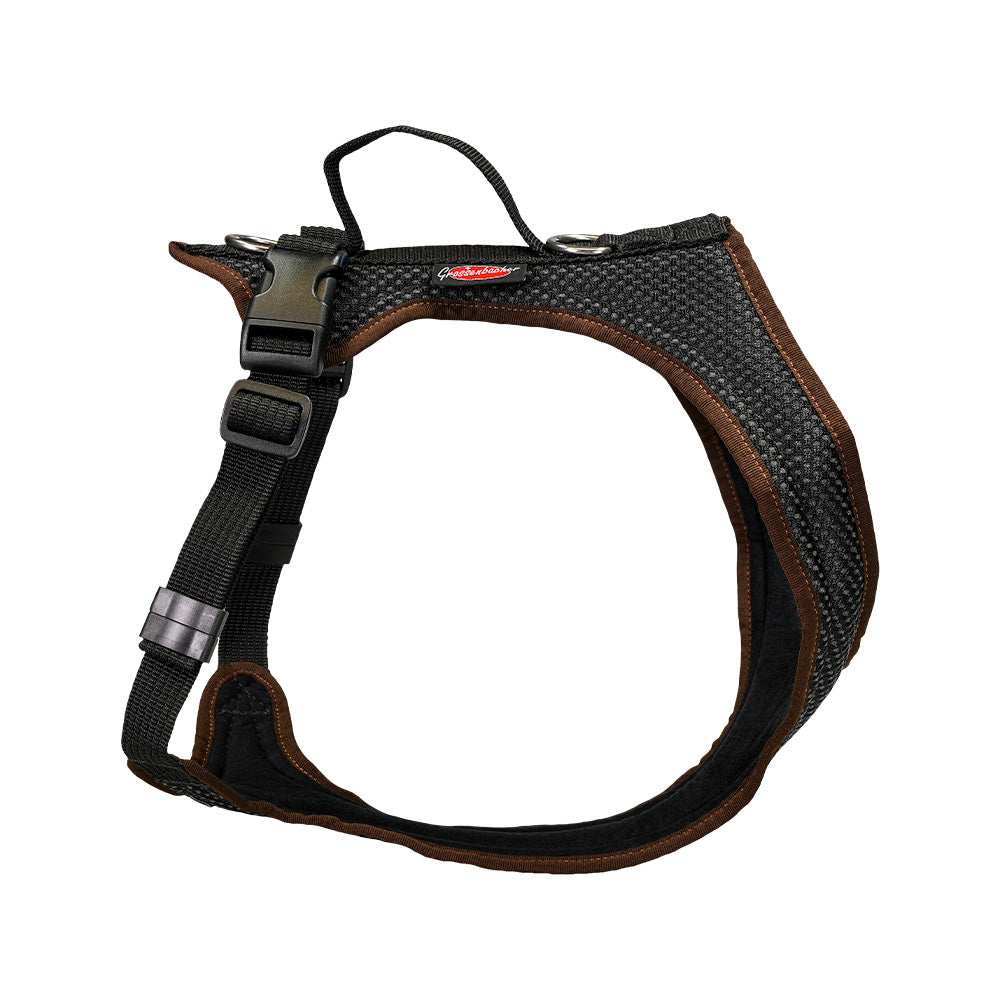 Dog harness Dog`s Fun Run Dog harness Hound / Poodle / Viszla / Setter, black with dark brown edging.