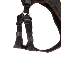 Hundegeschirr Ausbildungsgeschirr Dog`s Fun Run PROGuide, schwarz mit dunkelbrauner Einfassung. Detailansicht Bauchgurte.