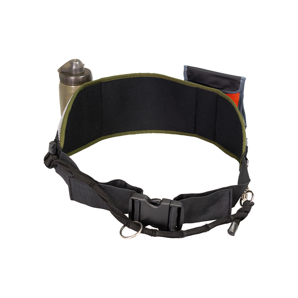 Der Jogginggurt Tourer zum Joggen, Wandern & Canicross mit deinem Hund. Mit Fidlock® Trinkflasche & Snacktasche.
Frontansicht