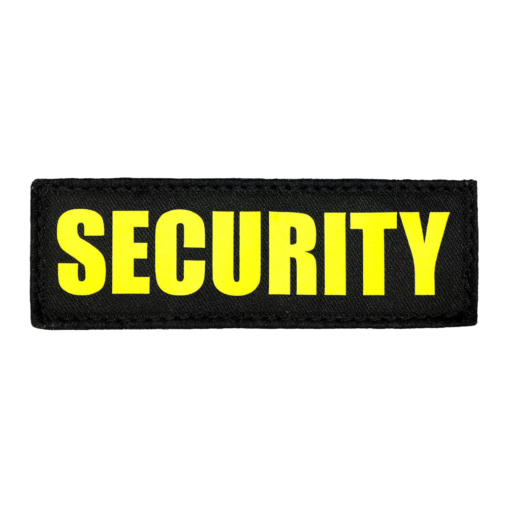 Patch velcro noir, inscription « SECURITY » en jaune vif