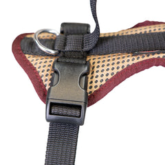 Harnais pour jeunes chiens Vary Standard, librement réglable. beige-bordeaux, détail de la fermeture par emboîtement