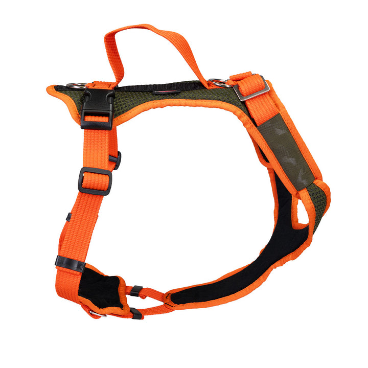 Hundegeschirr für Junghunde Vary Standard, frei einstellbar. olive-orange