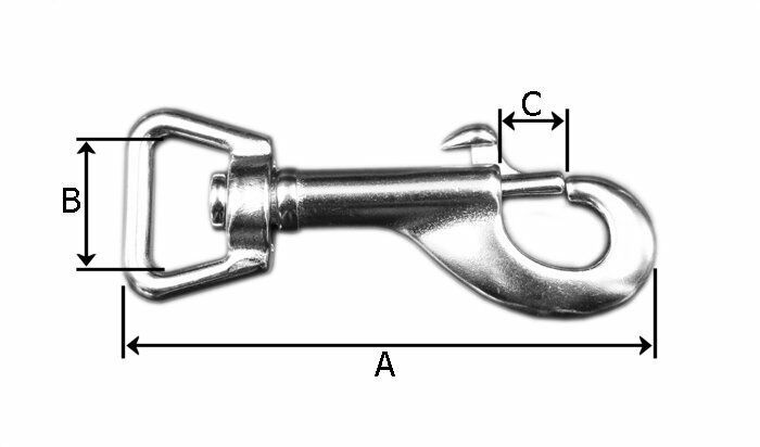 Karabinerhaken 76 mm, mit gerader drehbarer Öse