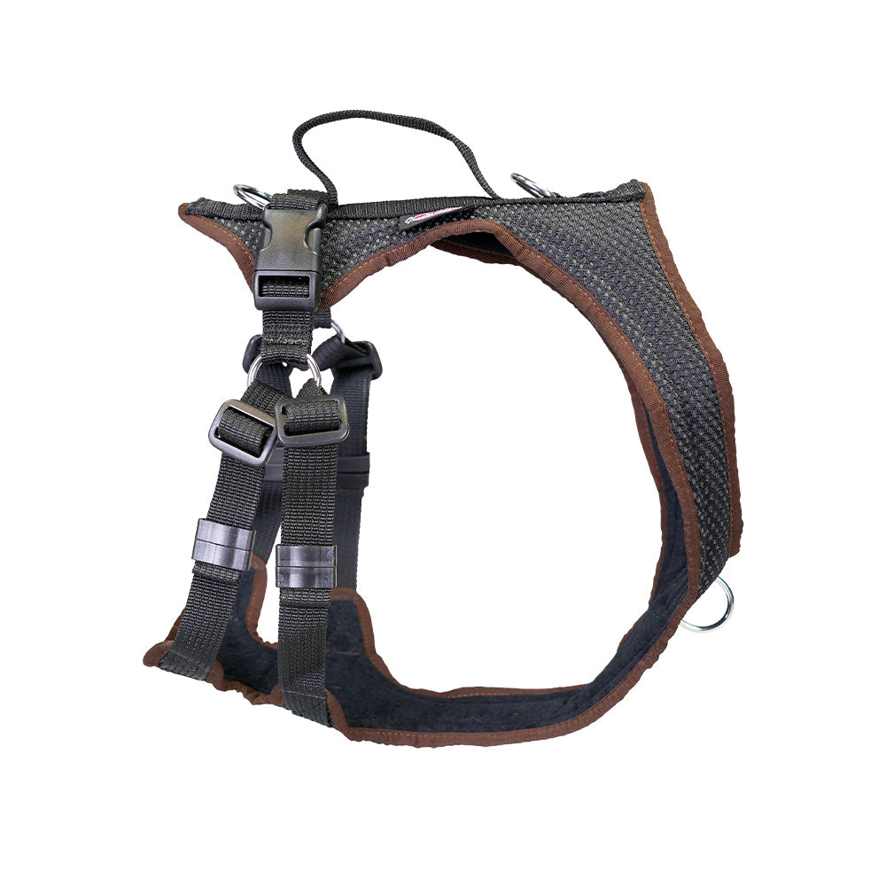 Dog harness Training harness Dog`s Fun Run PROGuide, black with dark brown edging.