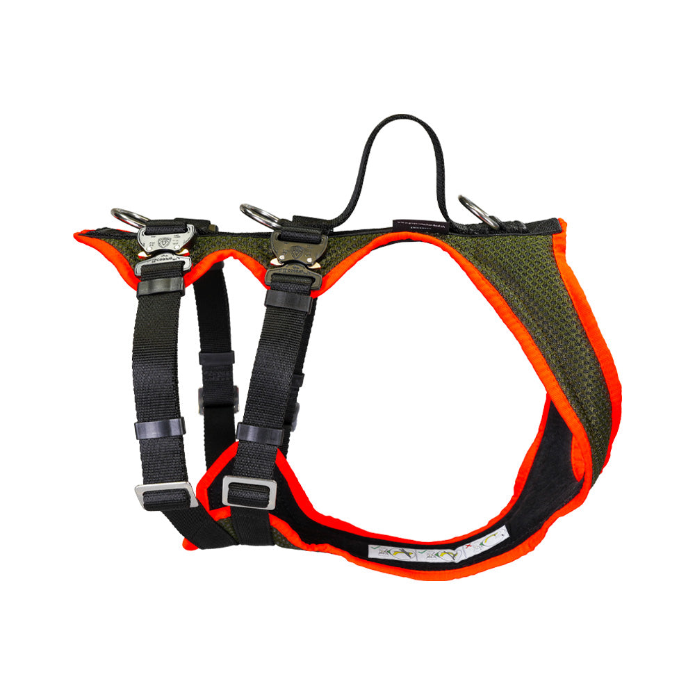 Dog harness Dog`s Fun Run car safety harness Travel Xtreme, with carabiner set, olive-orange.
