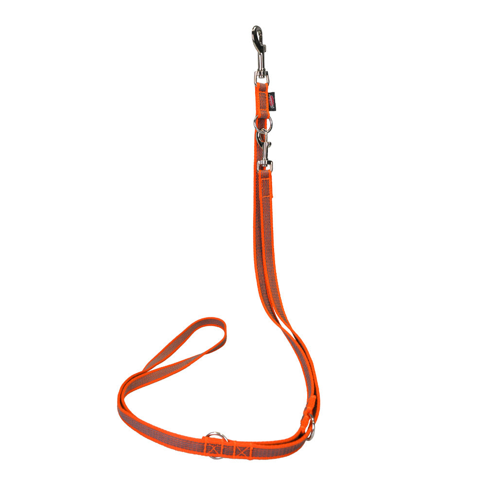Dog lead leash ABS-Softflex 3-way adjustable, 16 mm wide, 2 m long, orange