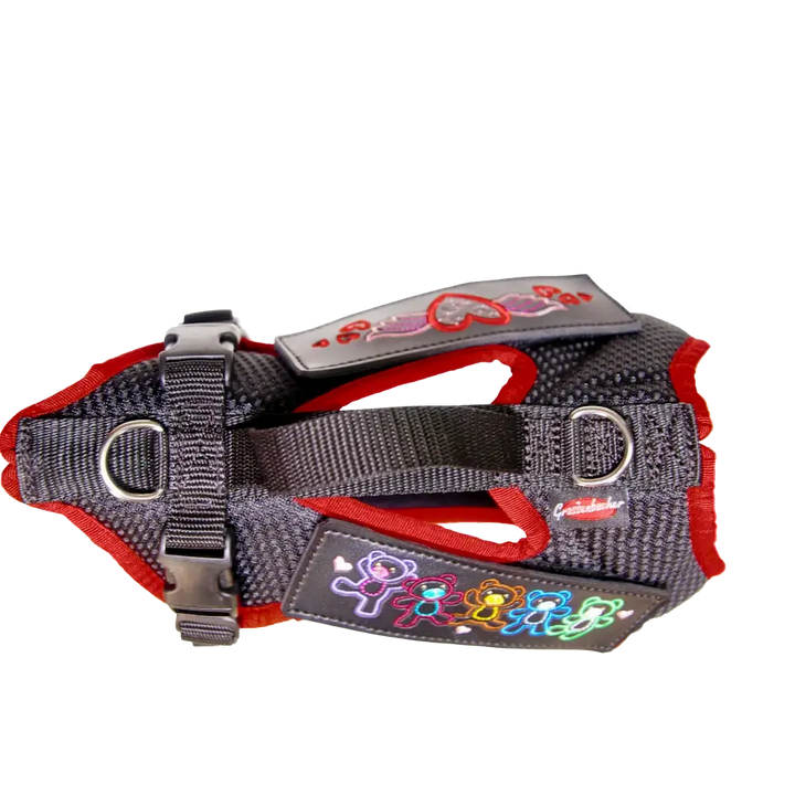 Harnais pour chien Dog`s Fun Run Batch noir, avec liseré noir. Vue détaillée d'en haut.