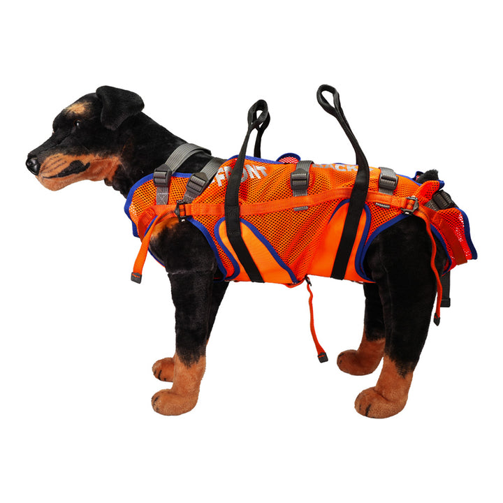 Borsa da discesa per cani, in rete e con cinghie. Per cani da discesa. arancione