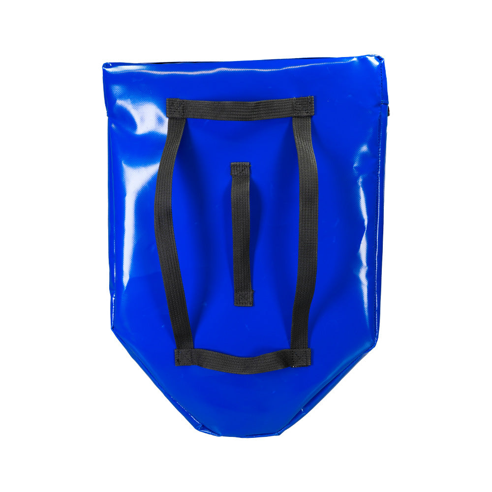 Scudo di difesa per l'addestramento dei cani da assistenza, in robusto materiale di tela blu. Lato posteriore